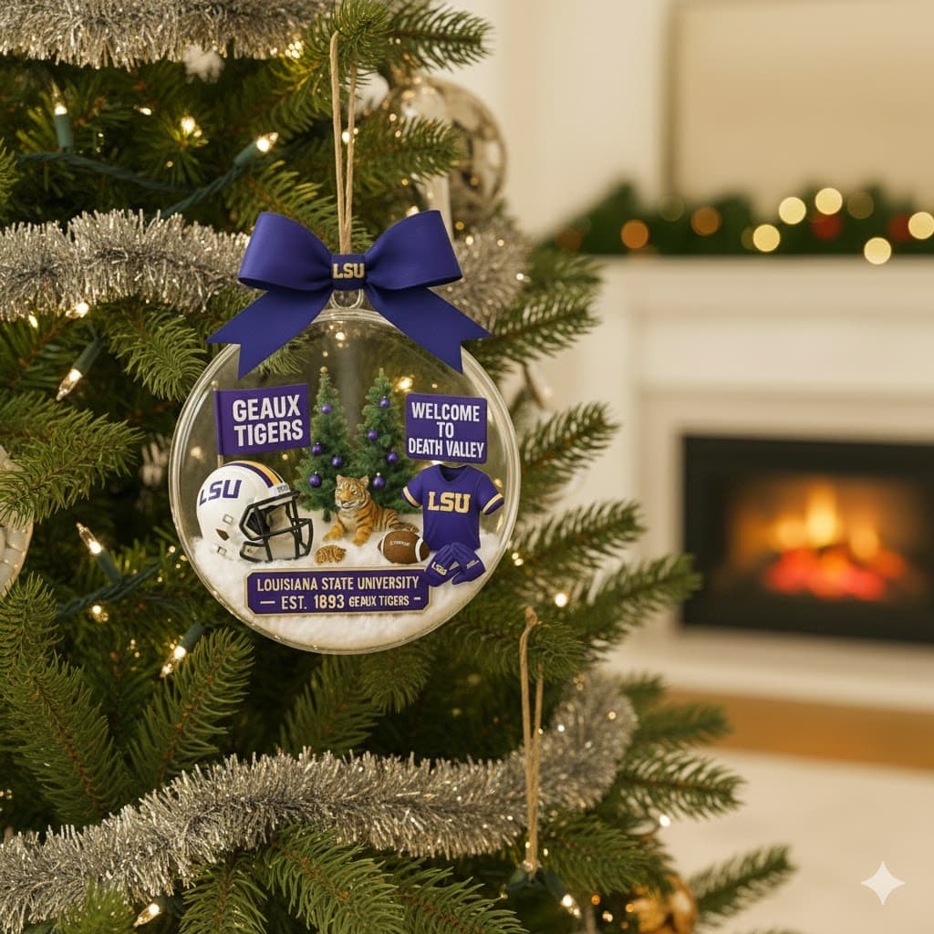 LSU Tigers Christmas Snow Globe Ornament - Image 2