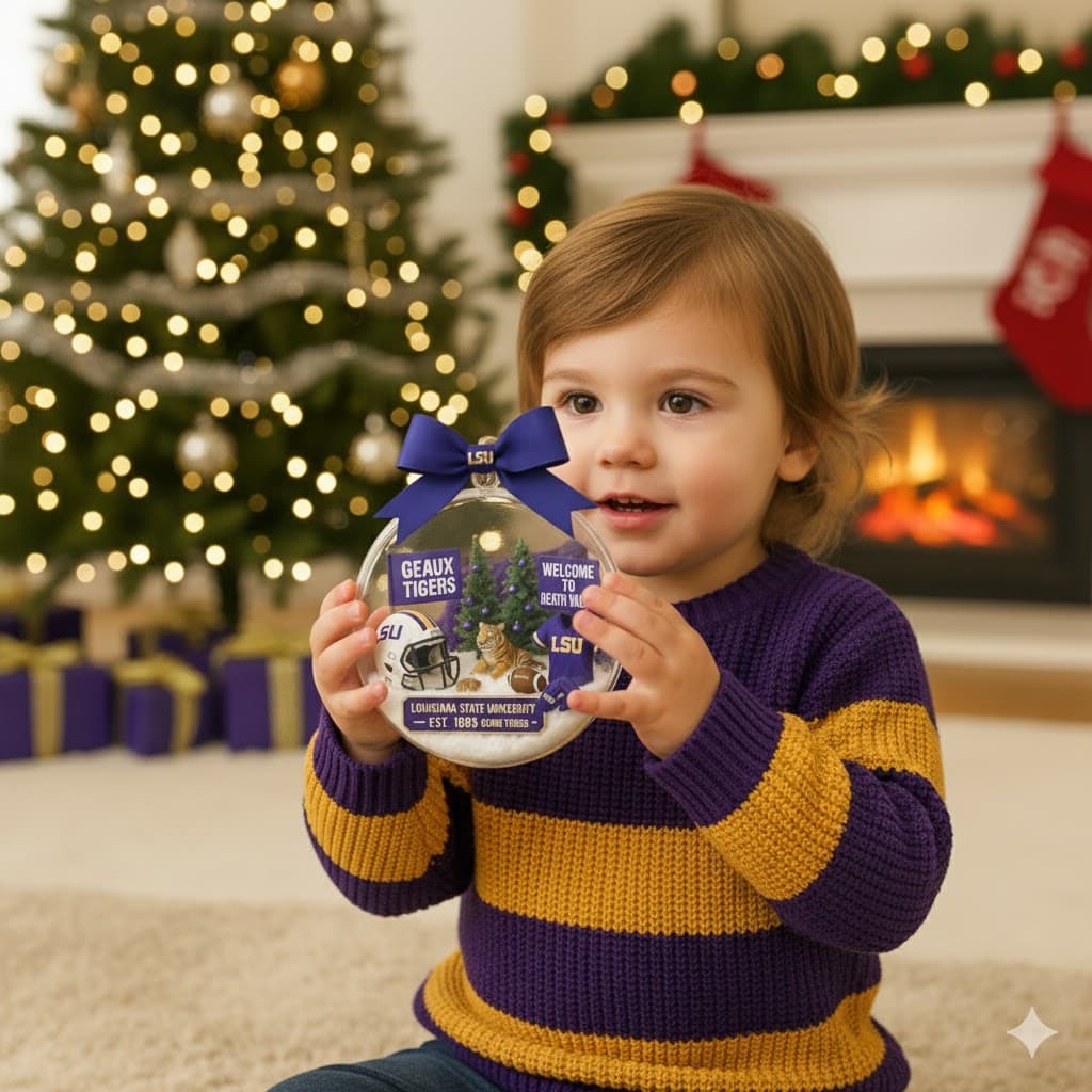 LSU Tigers Christmas Snow Globe Ornament - Image 3