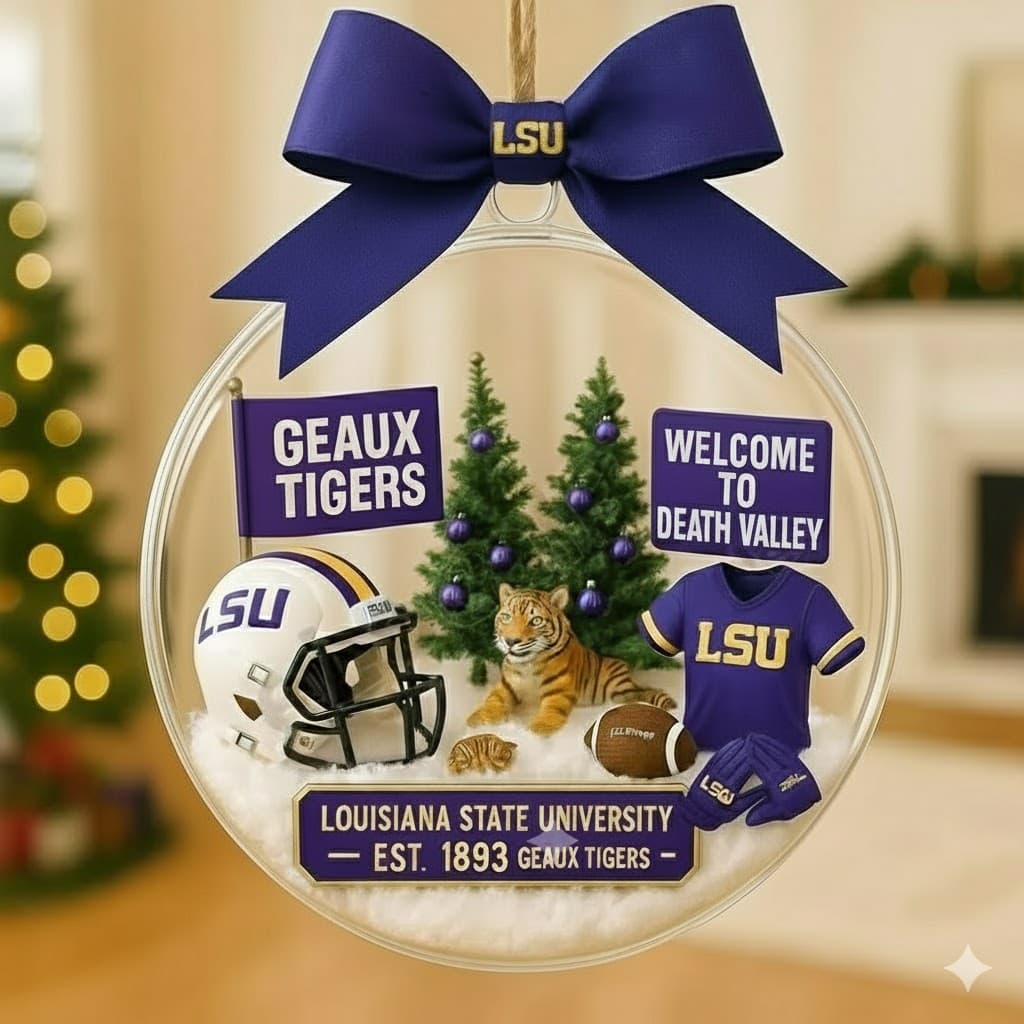 LSU Tigers Christmas Snow Globe Ornament - Image 1