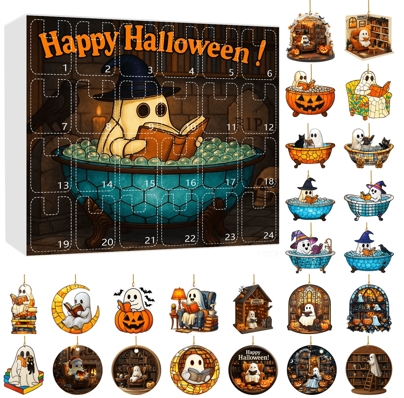 2025 Halloween Countdown Calendar – 24 Mysterious Days with Ghost Reading Book Pendant, Perfect Gift & Festive Decoration - Image 1
