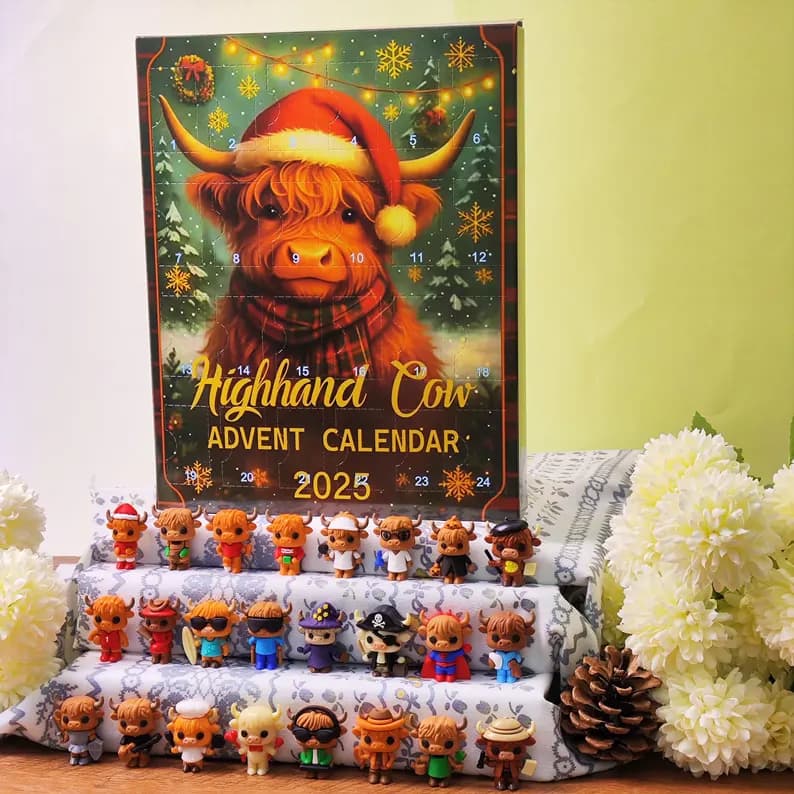 3D Highland Cow Advent Calendar 2025 – 24-Day Christmas Countdown with Cute Scottish Cattle Figurines - Image 2