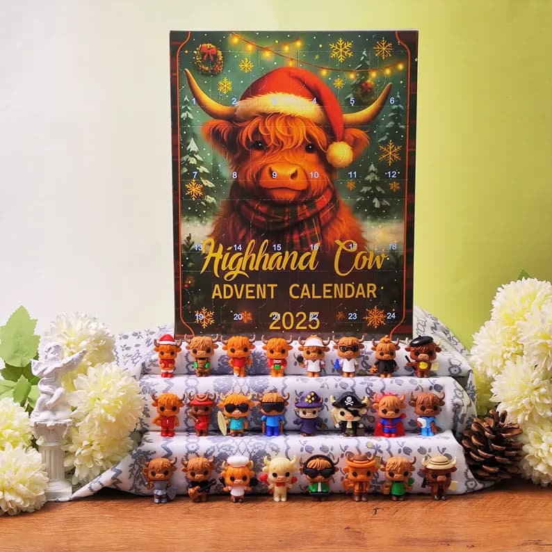 3D Highland Cow Advent Calendar 2025 – 24-Day Christmas Countdown with Cute Scottish Cattle Figurines - Image 1