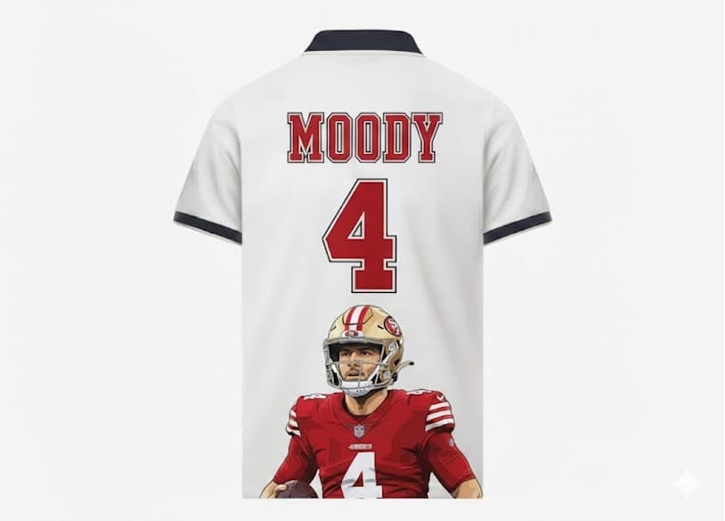 49ers Jake Moody Polo Shirt: Team Logo Front, Kicker #4 Back - Image 2