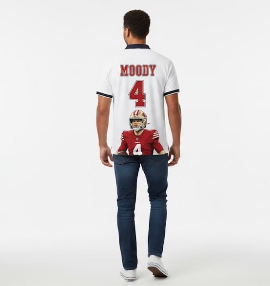 49ers Jake Moody Polo Shirt: Team Logo Front, Kicker #4 Back - Image 4