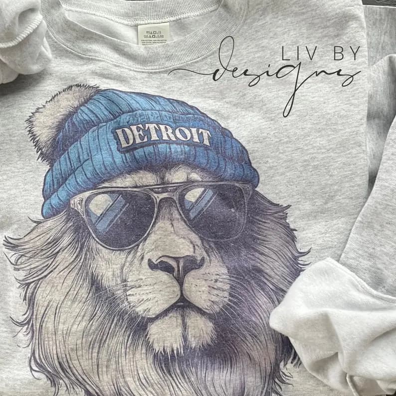 Detroit Lions "Cool Cat" Crewneck Sweatshirt | Vintage Style Game Day Top - Image 2