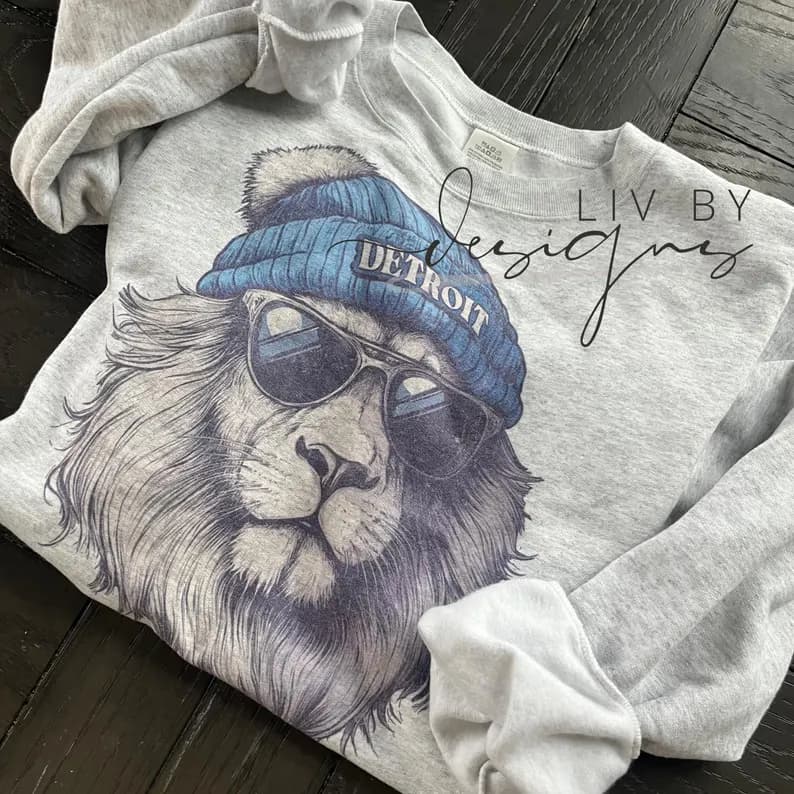 Detroit Lions "Cool Cat" Crewneck Sweatshirt | Vintage Style Game Day Top - Image 1