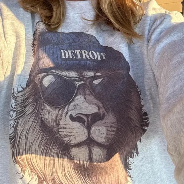Detroit Lions "Cool Cat" Crewneck Sweatshirt | Vintage Style Game Day Top - Image 4
