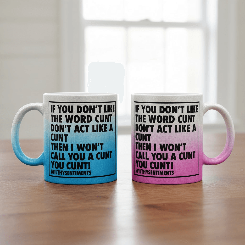 "Don't Like The Word Cunt" Glitter Gradient Mug - Bold Statement Coffee Cup - Image 1
