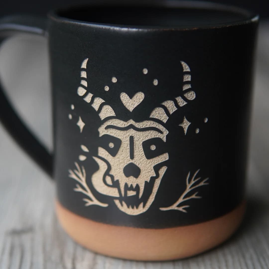 Halloween Skull Lover Mug - Handmade Gothic Ceramic Coffee Cup - Image 2