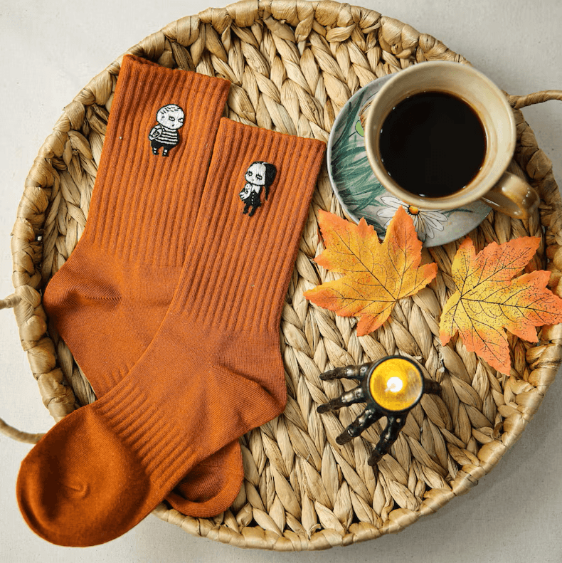 Hand-Embroidered Halloween Crew Socks: Spooky Gothic & Fall Fun - Image 5