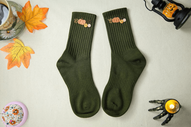 Hand-Embroidered Halloween Crew Socks: Spooky Gothic & Fall Fun - Image 6