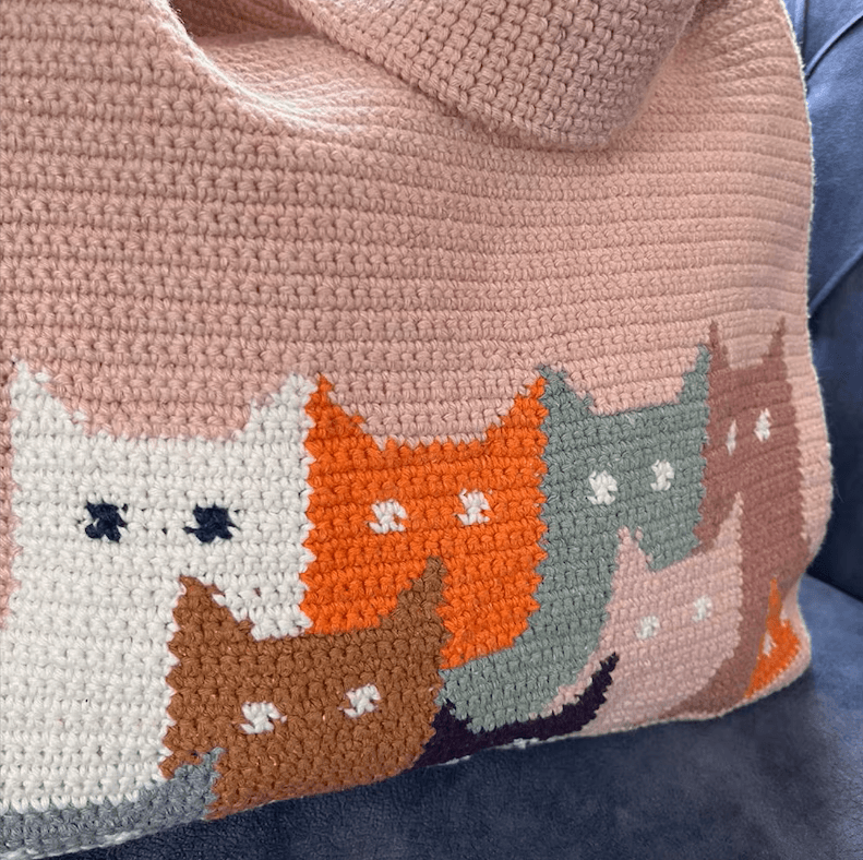 Handmade Crochet Cat Tote Bag - Colorful Kitty Everyday Purse - Image 5