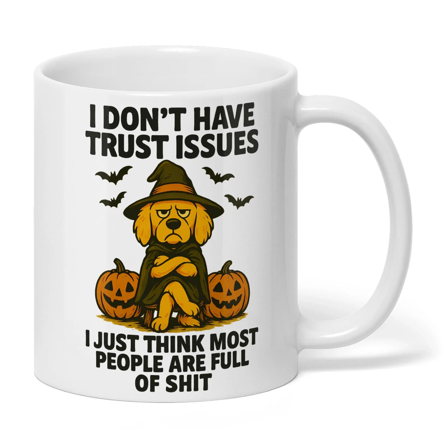 I Don’t Have Trust Issues Halloween Mug – Funny Golden Retriever Witch Coffee Cup - Image 3