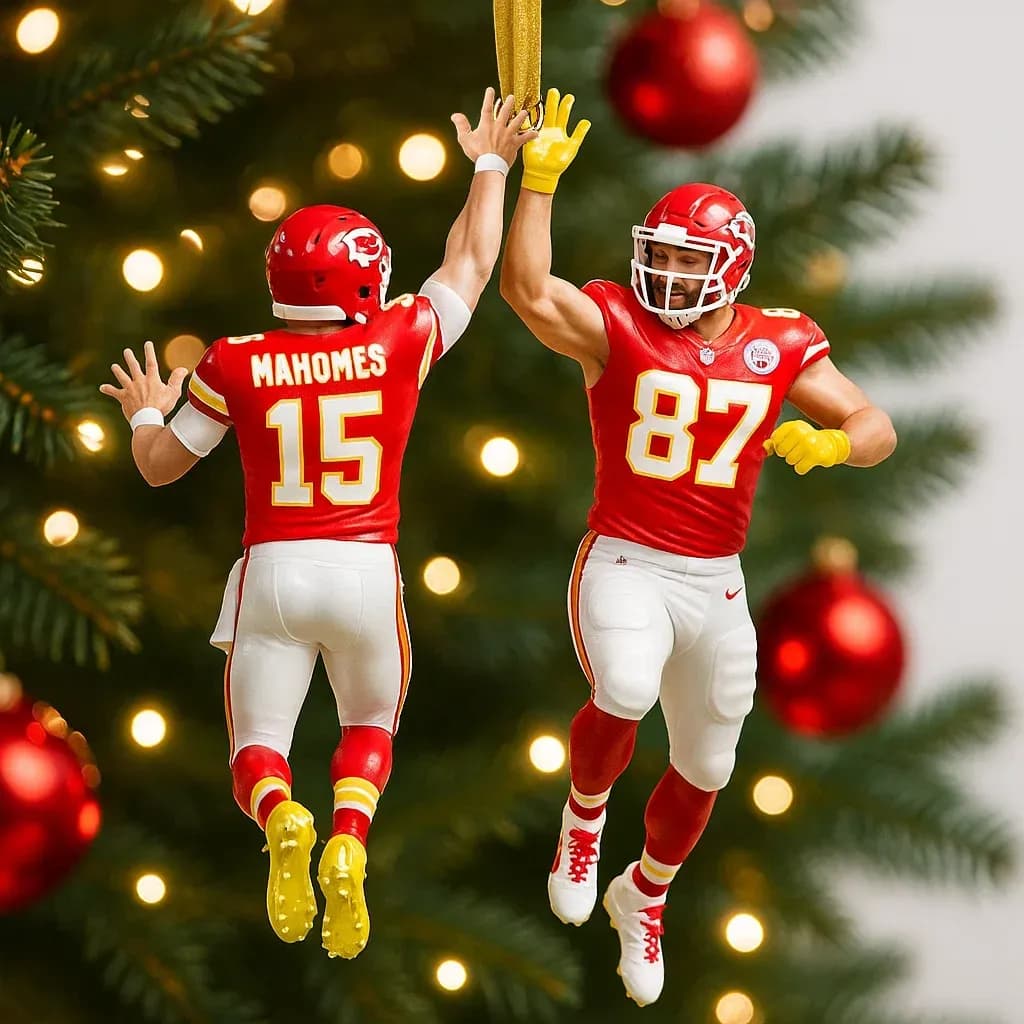 Kansas City Chiefs Victory High-Five & Festive Tree Ornament Set – Premium Collector's Christmas Decor - Image 1