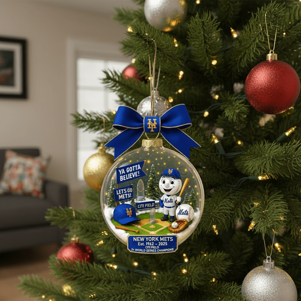 New York Mets 2x Champions Snow Globe Ornament - Image 2