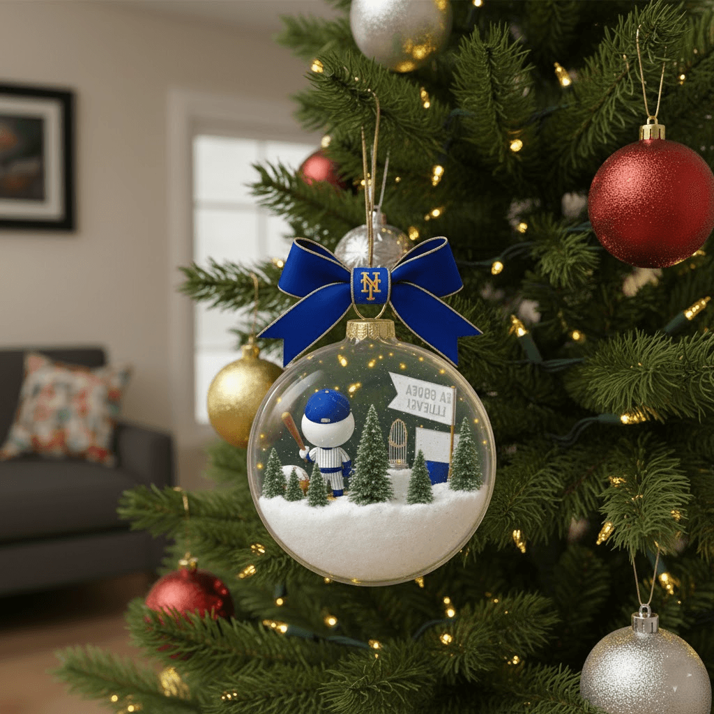 New York Mets 2x Champions Snow Globe Ornament - Image 3