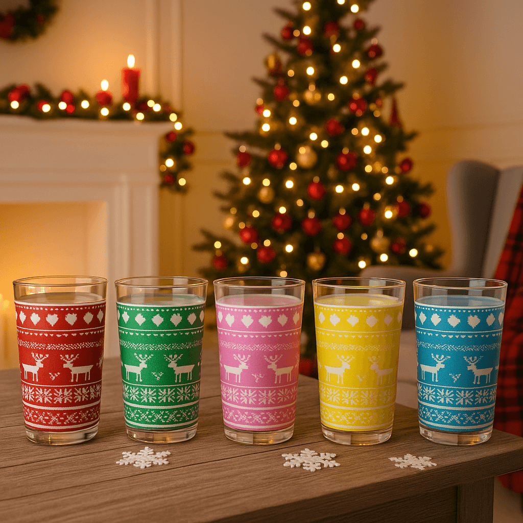 Ugly Christmas Sweater Drinking Glasses - Holiday Reindeer Glassware Set - Image 1