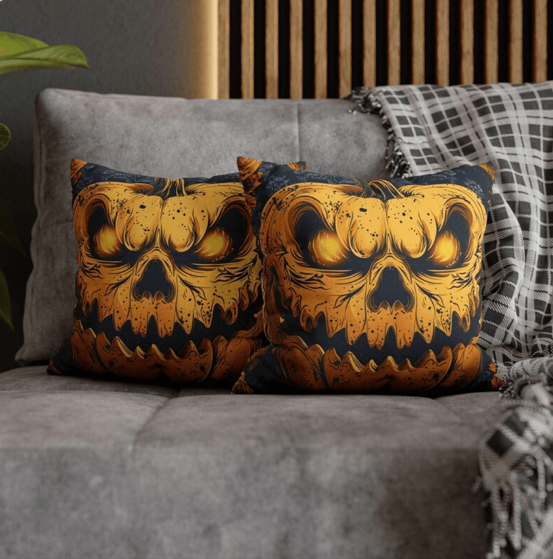 velvet pillow embroidered with bat or pumpkin - Image 8
