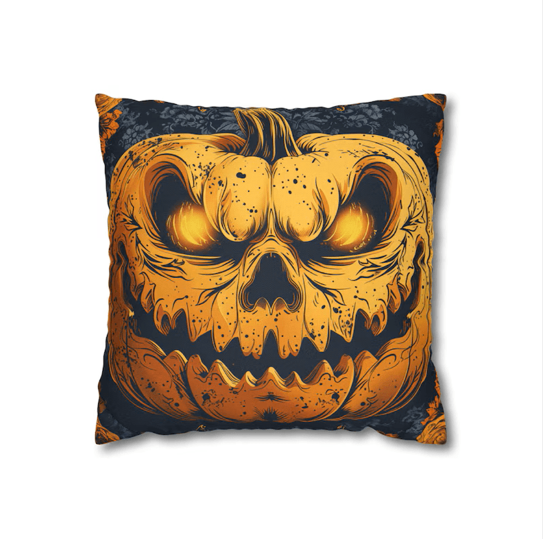 velvet pillow embroidered with bat or pumpkin - Image 5