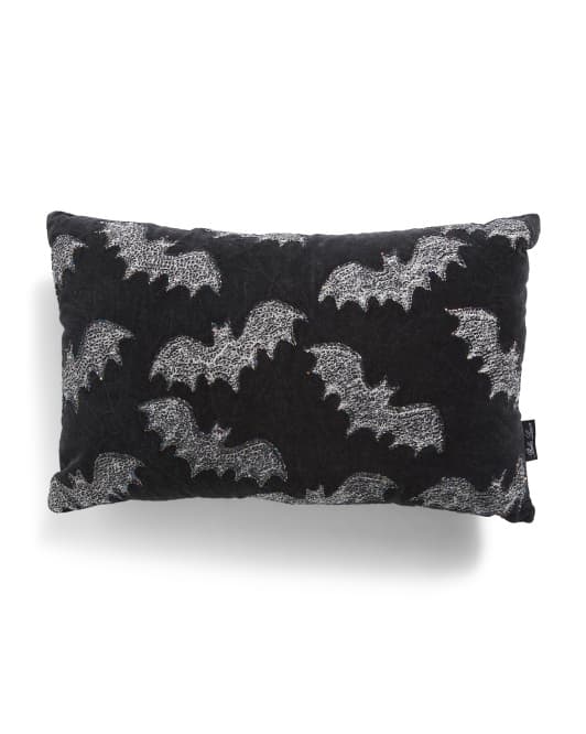 velvet pillow embroidered with bat or pumpkin - Image 1