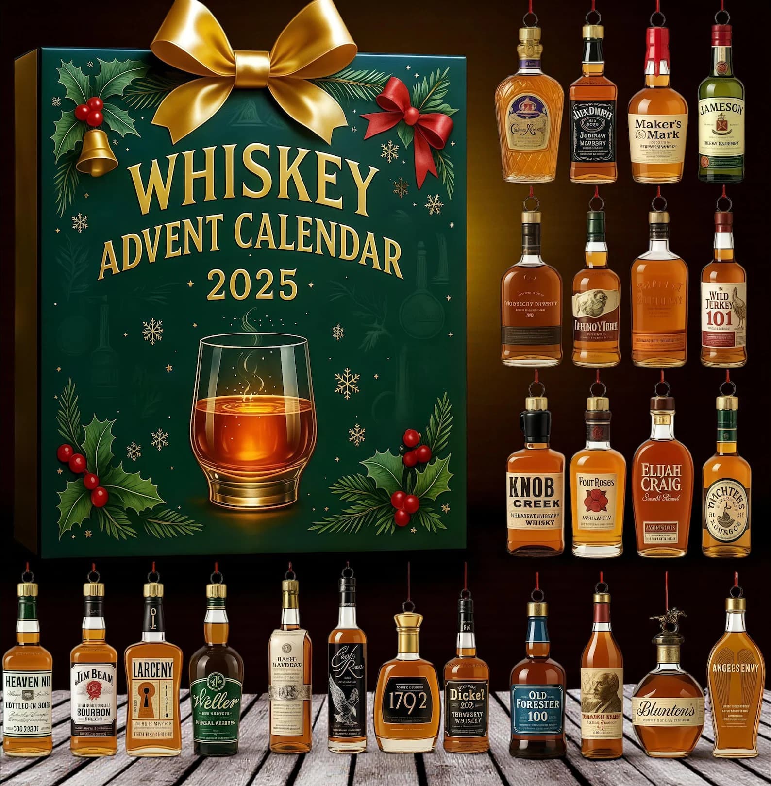 Whiskey Advent Calendar 2025 - 24 Acrylic Whiskey Bottle Ornaments - Image 2