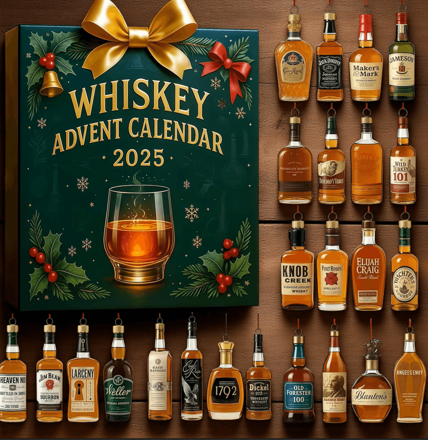 Whiskey Advent Calendar 2025 - 24 Acrylic Whiskey Bottle Ornaments - Image 1