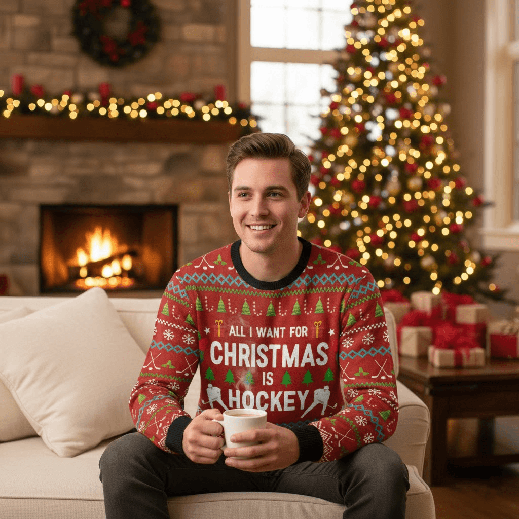 "All I Want For Christmas Is Hockey" Ugly Sweater - Unisex Knit Holiday Jumper - Image 3