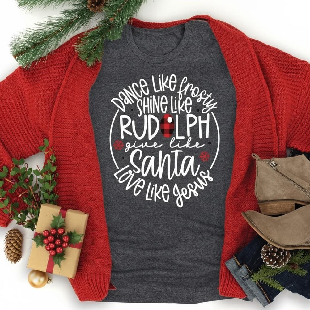 "Dance Like Frosty, Love Like Jesus" - Inspiring Christmas T-Shirt - Image 1