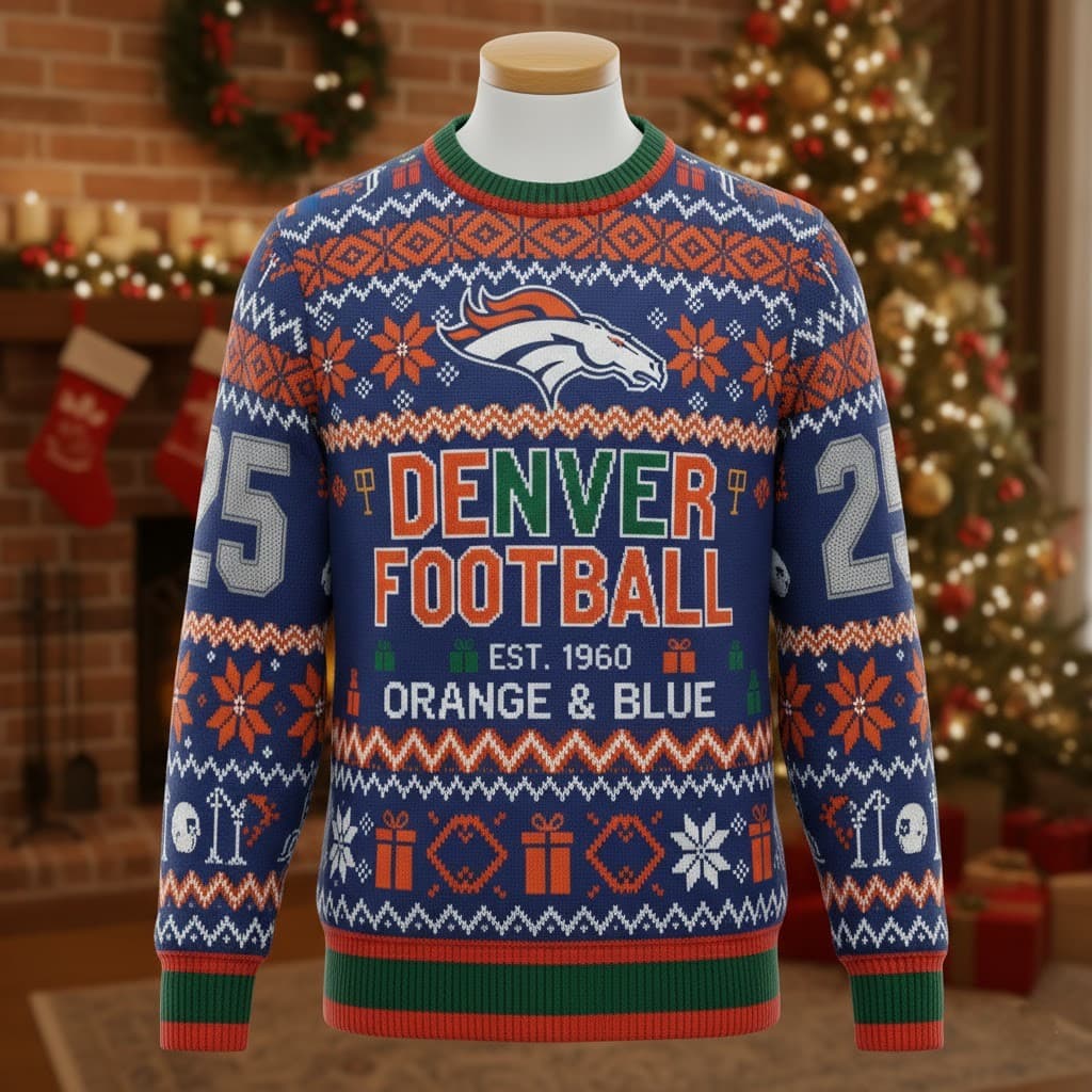 Denver Broncos 2025 Ugly Christmas Sweater – Official NFL Winter Holiday Knit. - Image 1