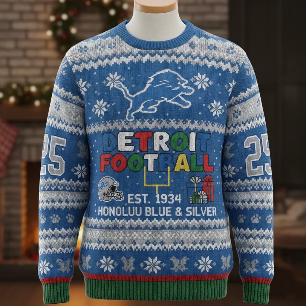 Detroit Lions 2025 Ugly Christmas Sweater – NFL Holiday Christmas Pullover - Image 1