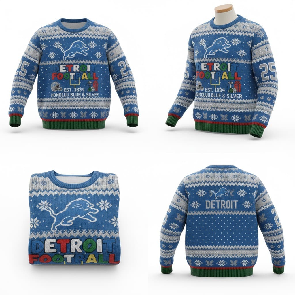 Detroit Lions 2025 Ugly Christmas Sweater – NFL Holiday Christmas Pullover - Image 2