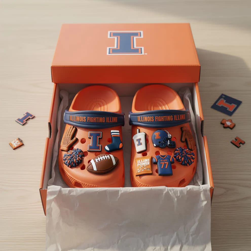Illinois Fighting Illini Custom Clogs - Orange & Blue Spirit - Image 1