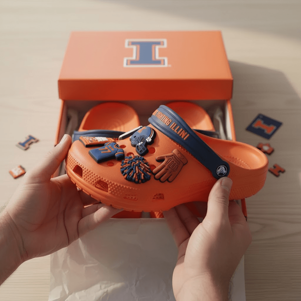 Illinois Fighting Illini Custom Clogs - Orange & Blue Spirit - Image 2