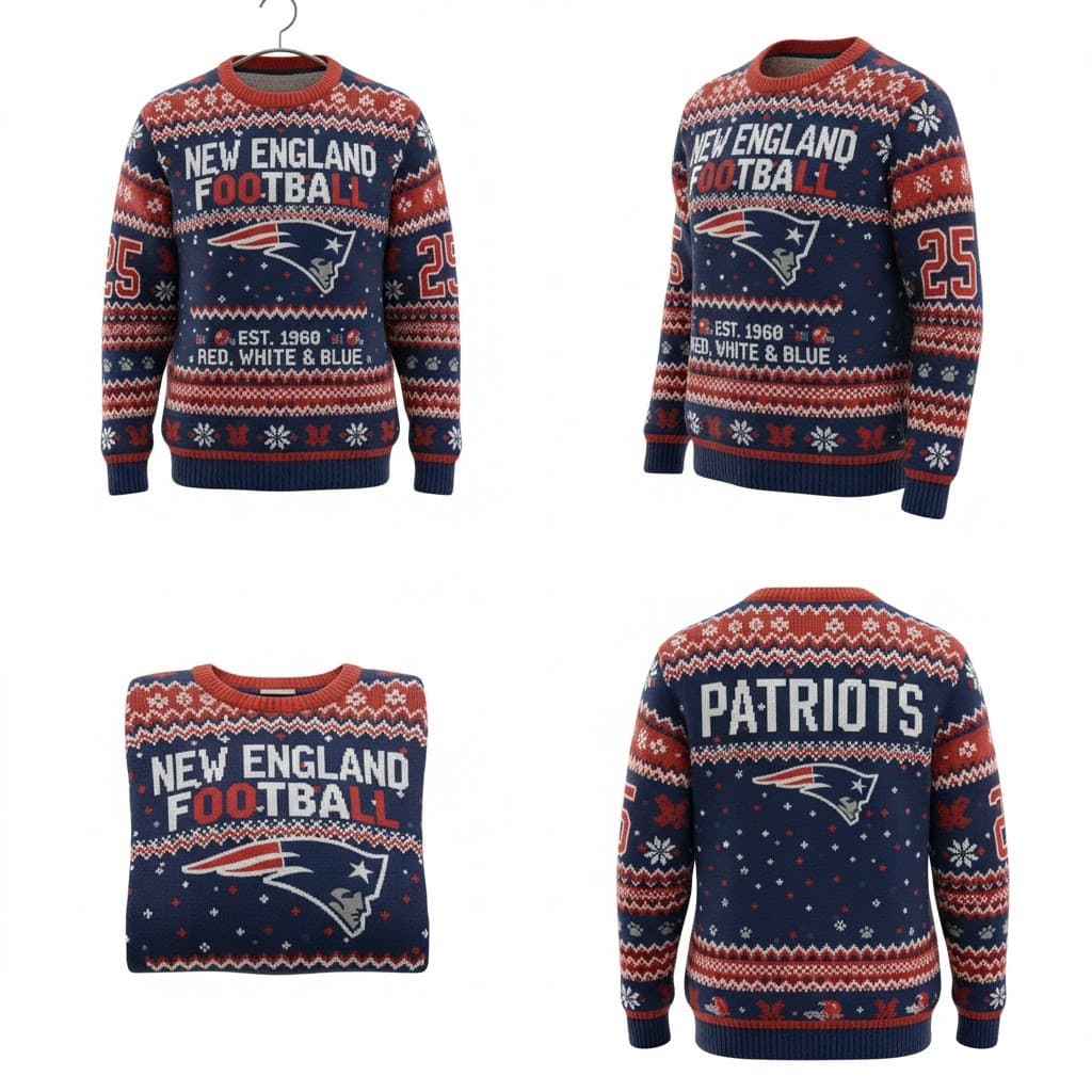 New England Patriots 2025 Ugly Christmas Sweater – NFL Festive Holiday Pullover - Image 2