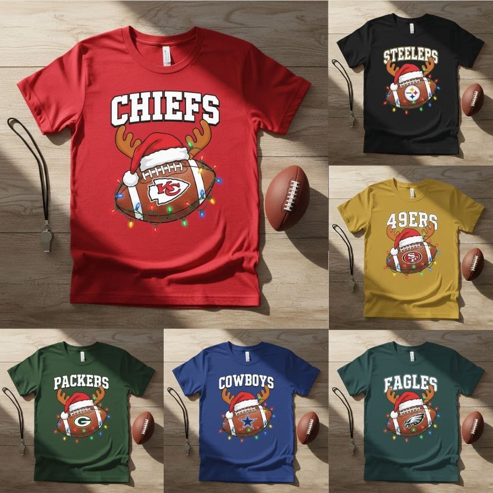 NFL Holiday Lights Team T-Shirt – 2025 Christmas Football Fan Tee (Pick Your Team) - Image 1