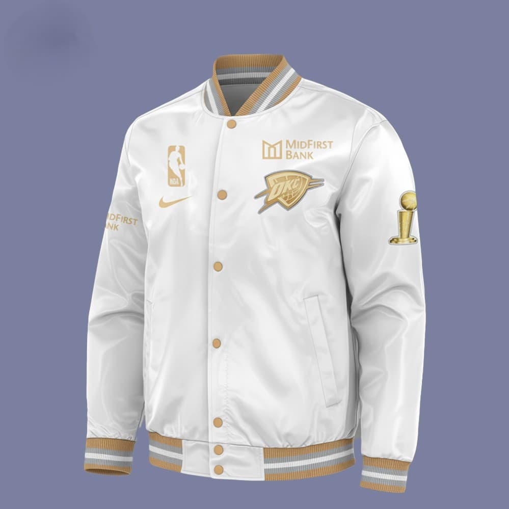 Oklahoma City Thunder 2025 NBA Champions White Bomber Jacket - Image 2
