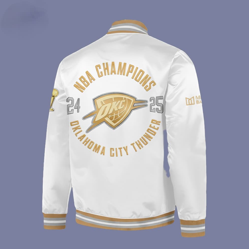 Oklahoma City Thunder 2025 NBA Champions White Bomber Jacket - Image 3