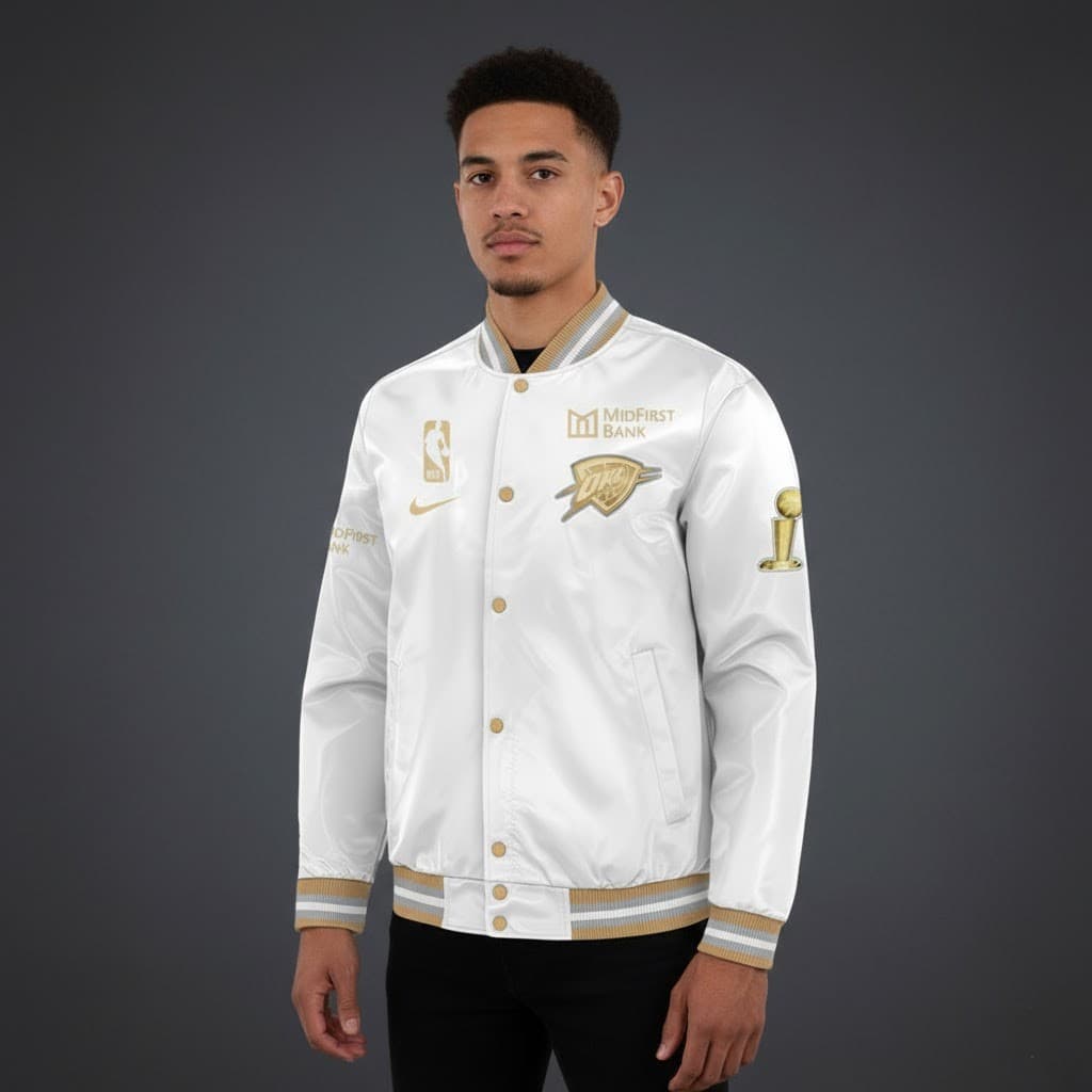 Oklahoma City Thunder 2025 NBA Champions White Bomber Jacket - Image 4