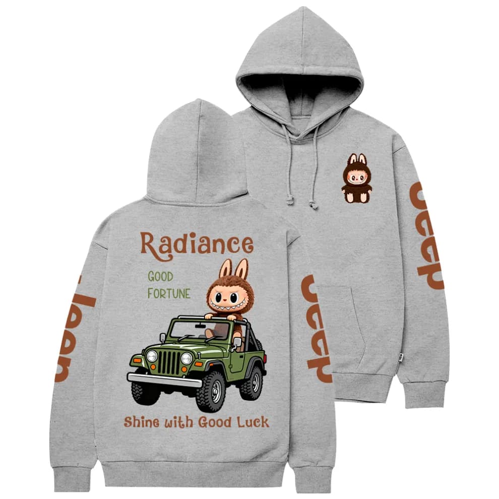 Radiance Good Fortune “Shine with Good Luck” JP Casual Hoodie | Cute Bunny Streetwear Pullover - Image 1