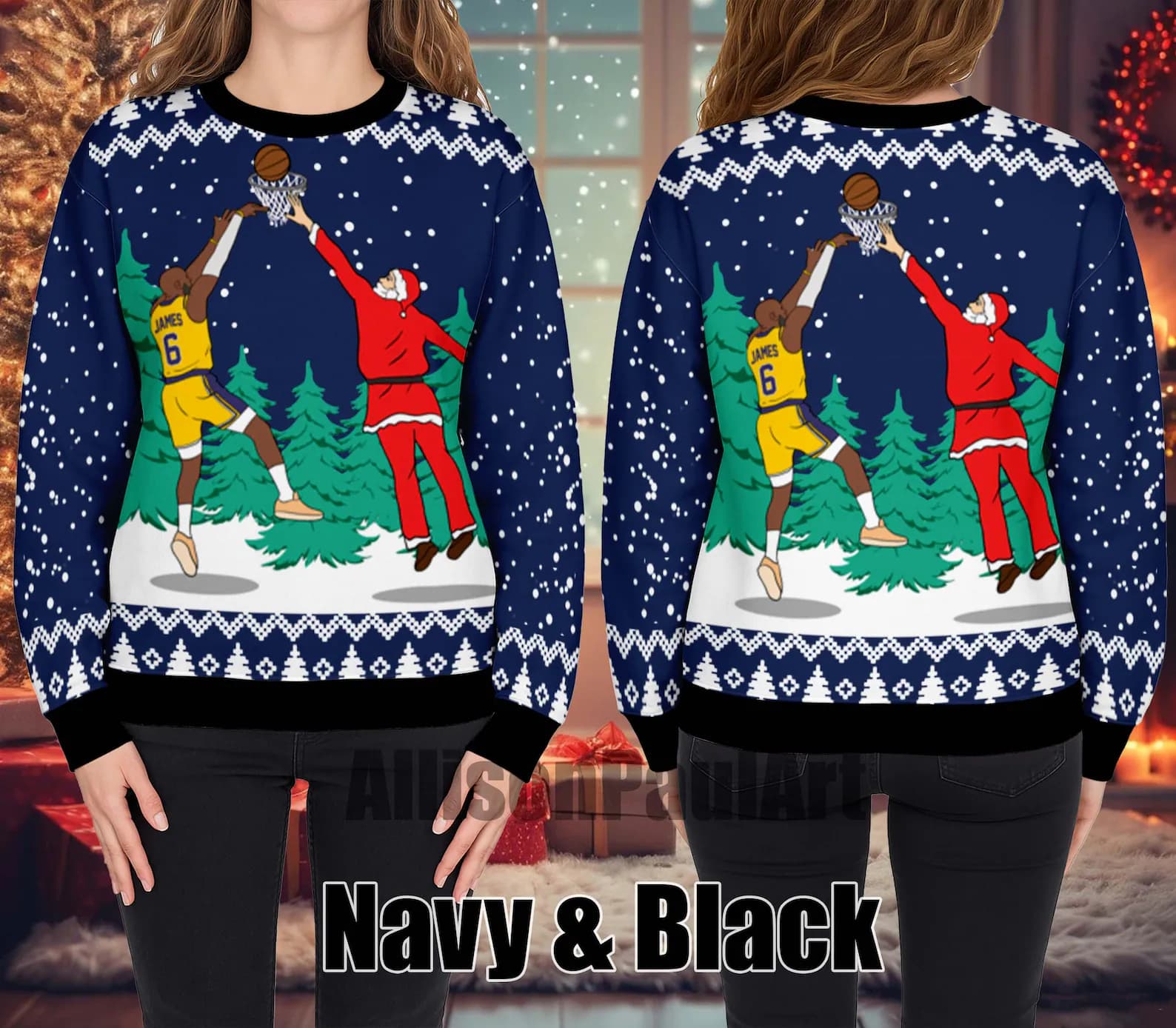 The King's Holiday Style: LeBron James Santa Dunk Ugly Christmas Sweater - Image 2