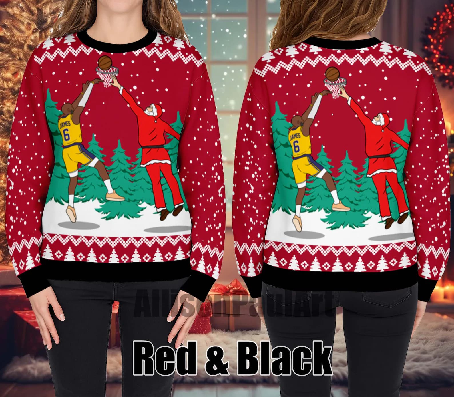 The King's Holiday Style: LeBron James Santa Dunk Ugly Christmas Sweater - Image 4