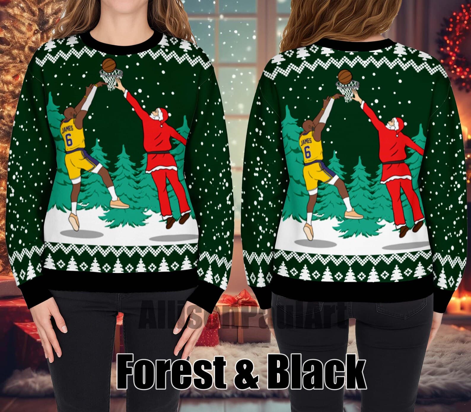 The King's Holiday Style: LeBron James Santa Dunk Ugly Christmas Sweater - Image 3