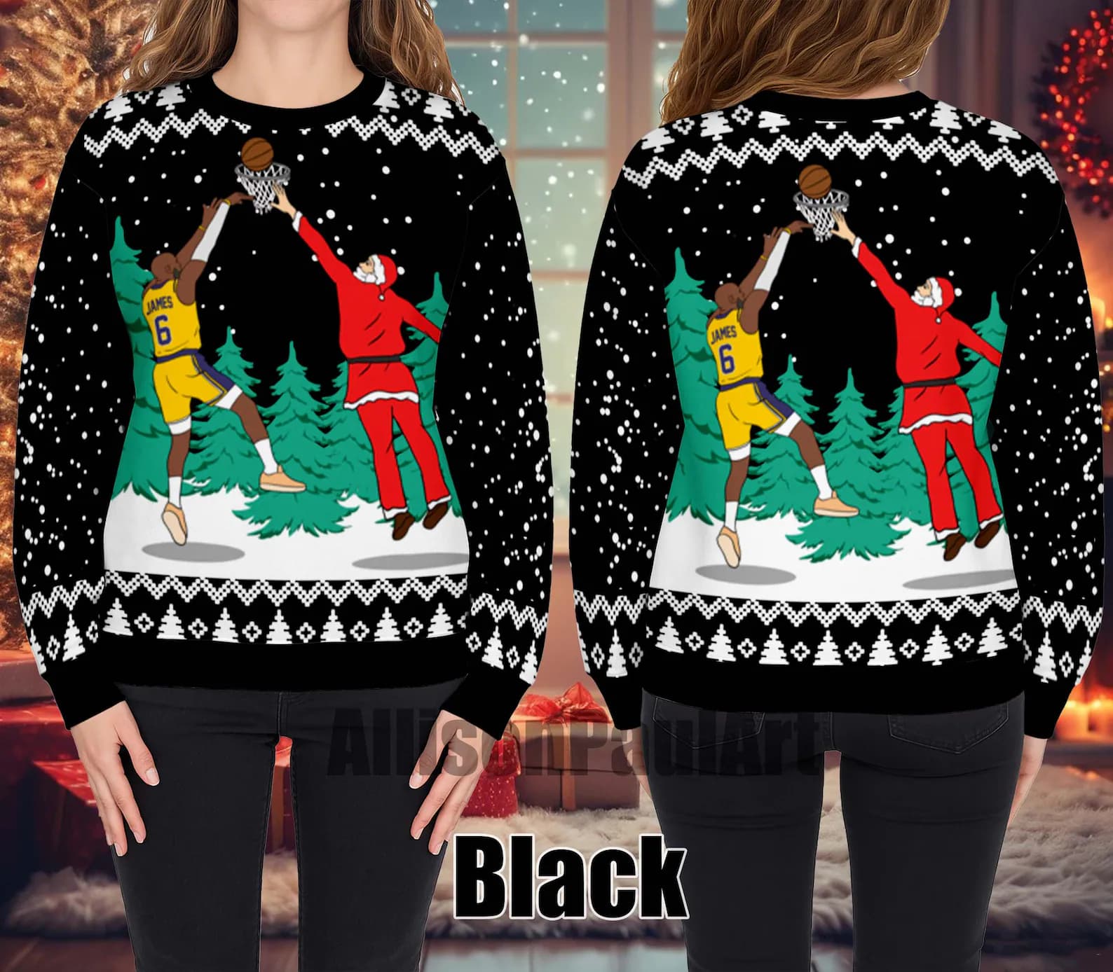 The King's Holiday Style: LeBron James Santa Dunk Ugly Christmas Sweater - Image 1
