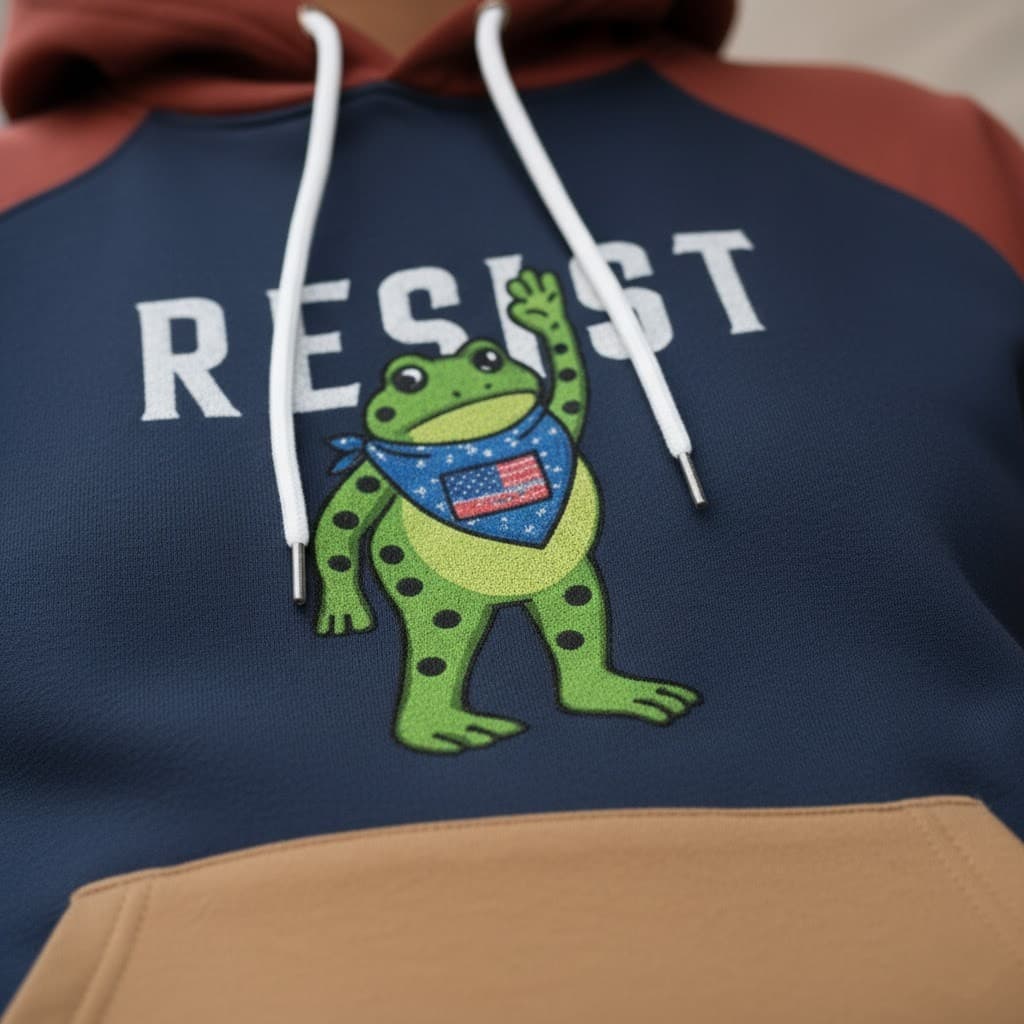 The "Resist Frog" Raglan Color-Block Hoodie – Statement Pullover - Image 2