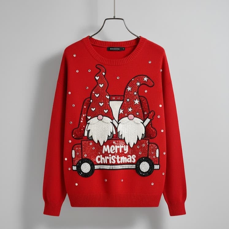 The Sparkling Holiday Gnome Truck Knit Sweater - Image 1