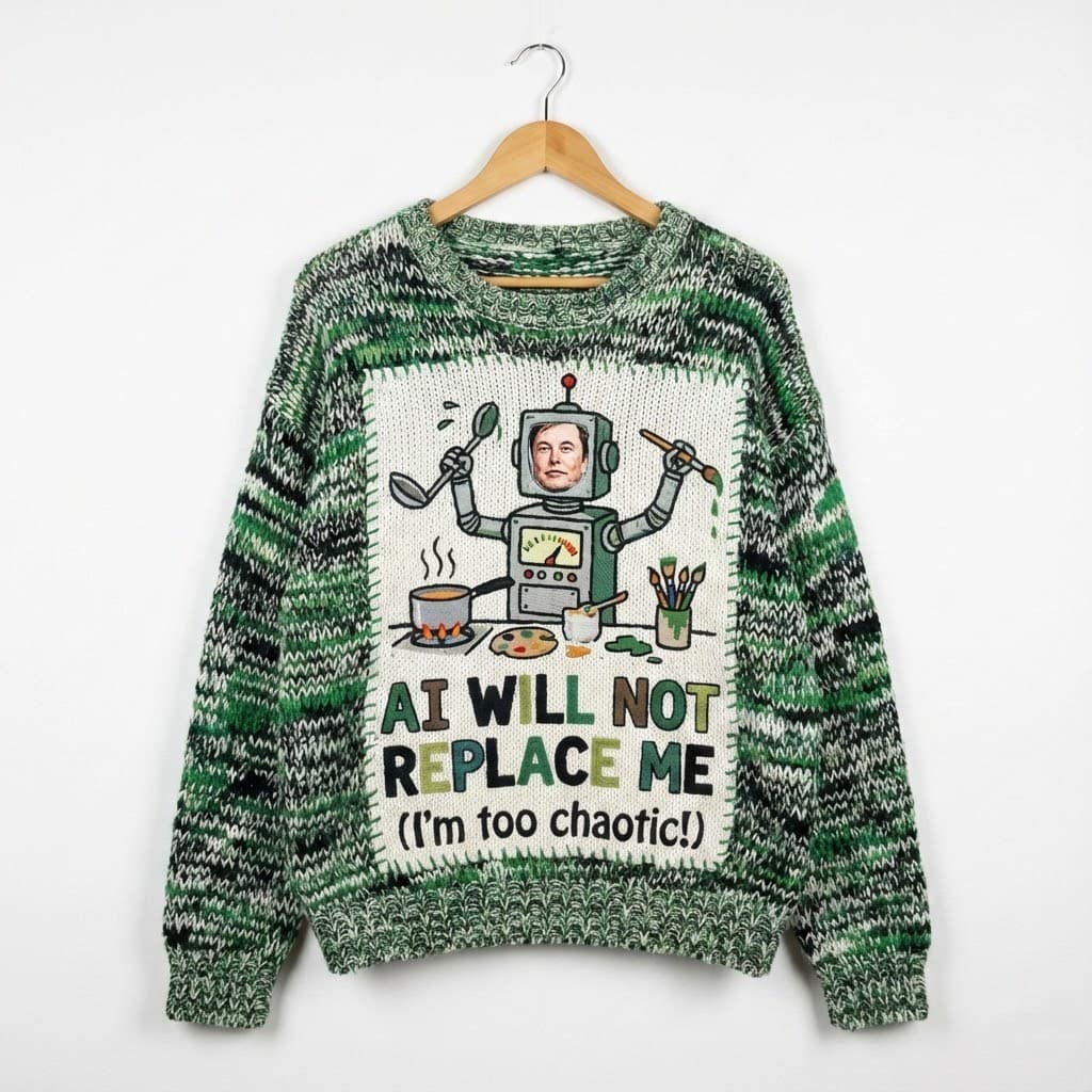 Ugly Christmas Sweater AI Robot – “AI Will Not Replace Me (I’m Too Chaotic!)” - Image 1