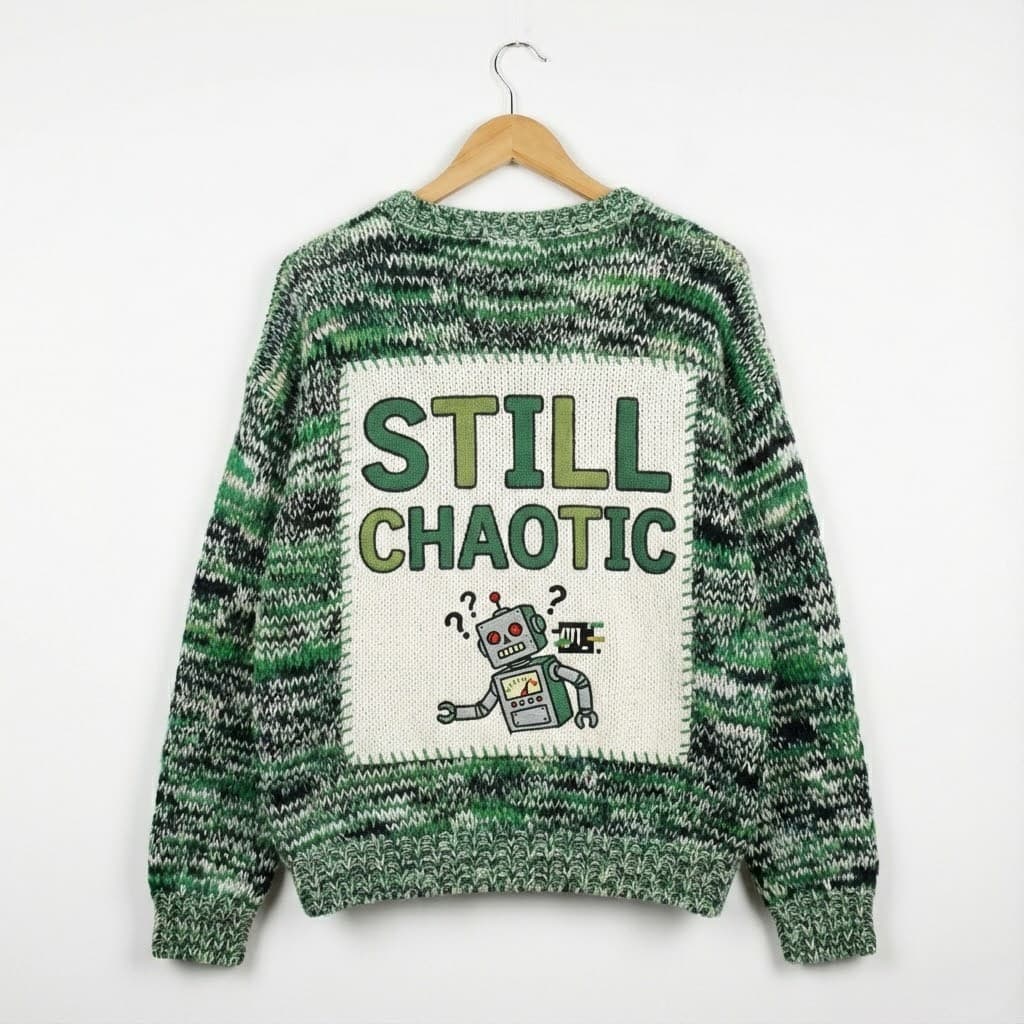 Ugly Christmas Sweater AI Robot – “AI Will Not Replace Me (I’m Too Chaotic!)” - Image 2