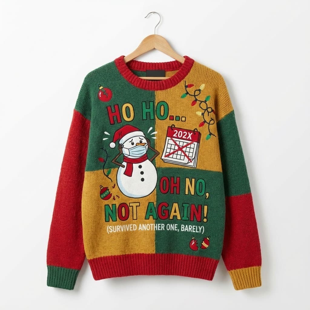 Ugly Christmas Sweater Pandemic Snowman – “Ho Ho Oh No, Not Again!” - Image 1