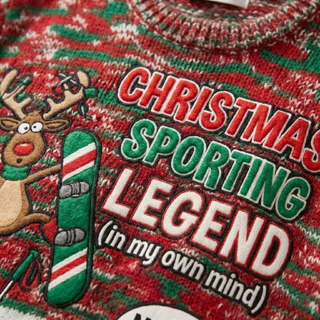 Ugly Christmas Sweater Skiing Reindeer – “Nailed It!” Sarcastic Sporting Legend Winter Pullover - Image 3
