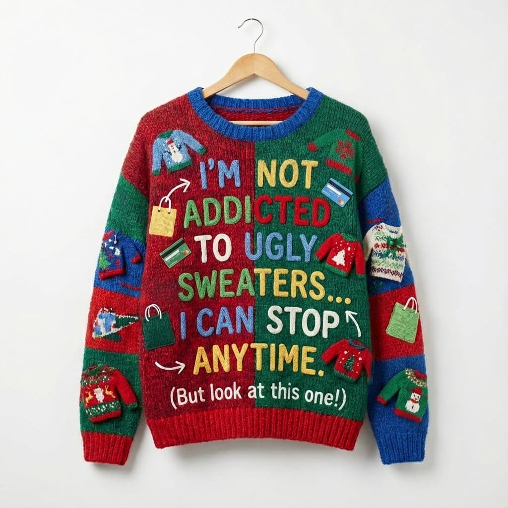 Ugly Christmas Sweater Sweater Addiction – “I’m Not Addicted To Ugly Sweaters… I Can Stop Anytime” - Image 1